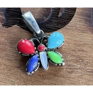 Vintage Silpada Sterling Silver Multicolor Stone Butterfly Pendant